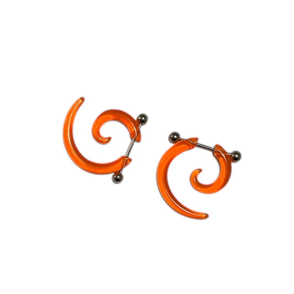 Pair of Brand New Orange Acrylic Spiral 
Fake Ear Stretcher
